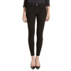 Current Elliott‎ Womens Black Skinny Jeans with Leather Inset Size 27